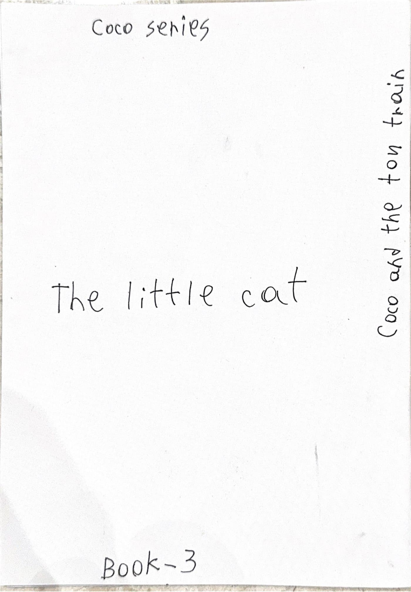 Back cover reading Coco series, the little cat, Coco and the toy train, Book 3