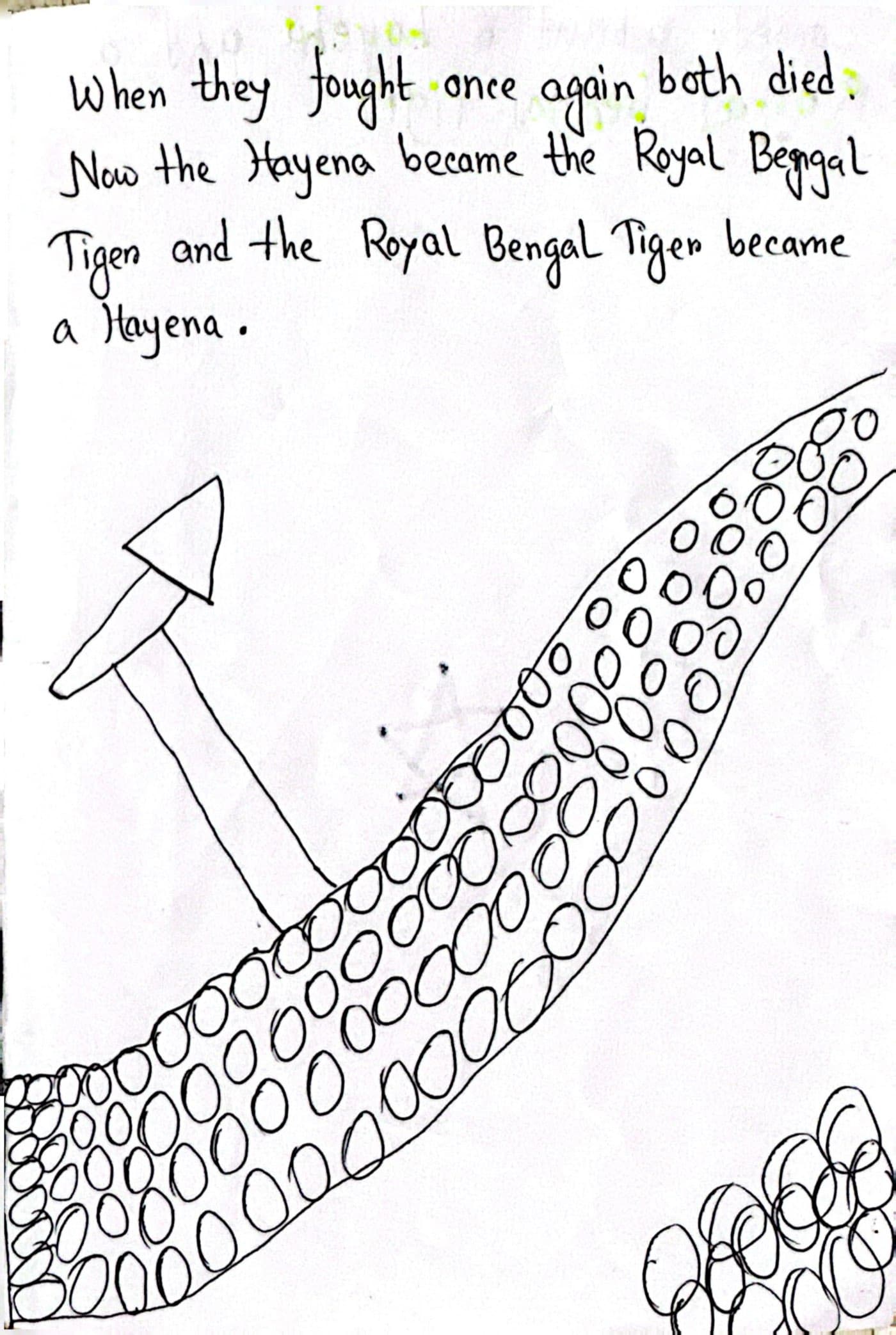 Merciha's handwritten ending with a drawing of a spotted creature