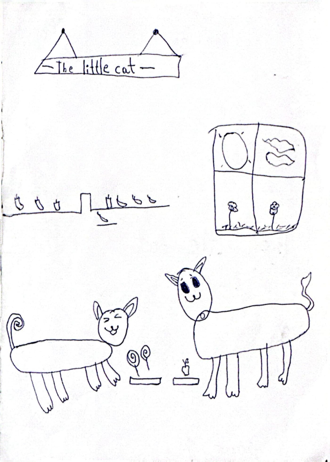 Merciha's illustration of two cats by a little house